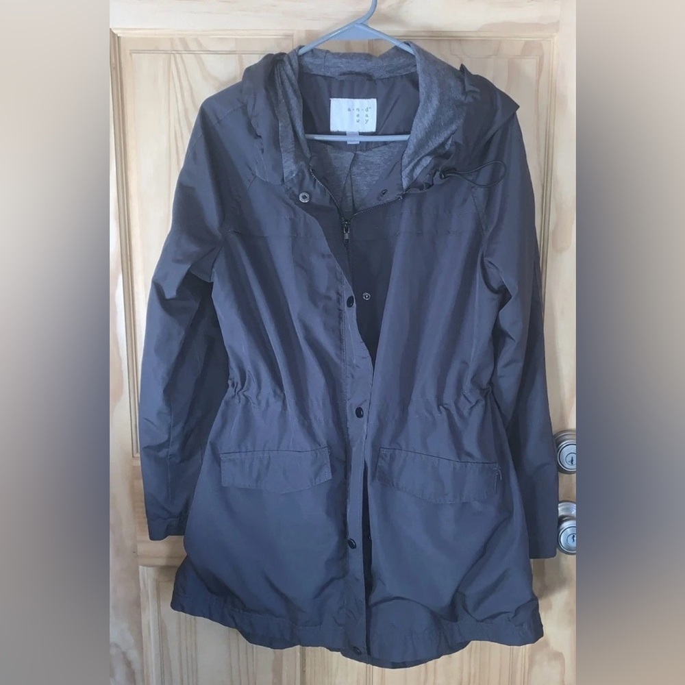 A New Day Raincoat Jacket Water Resistant Charcoal Gray Hooded Women’s Medium